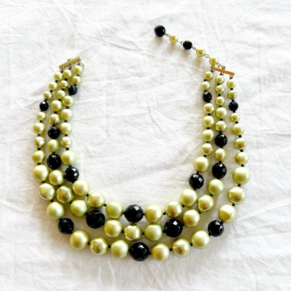 Vintage Mid Century Mod Beaded 3 Strand Necklace